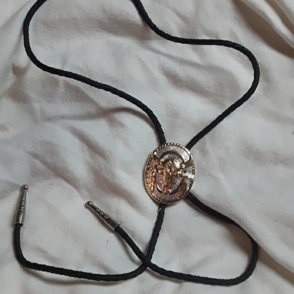 Bolo Tie- silver and solid Brass bull head
